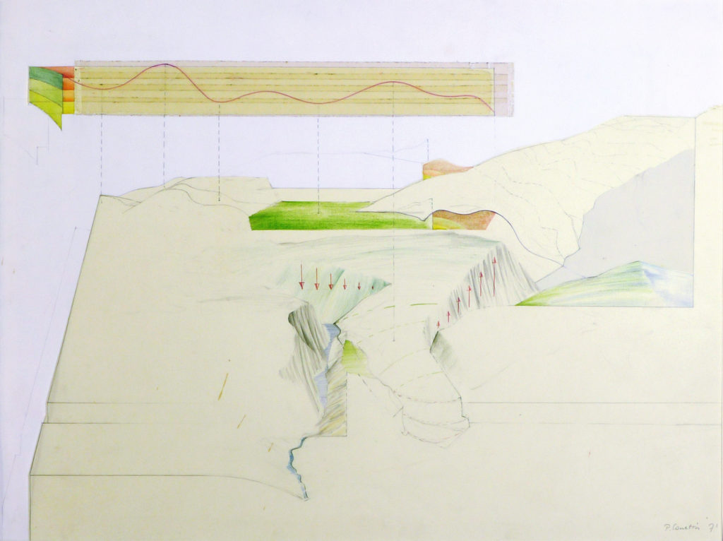 Pierre Courtois . Etude de paysage · technique mixte sur papier · 53 x 73 cm · 1971