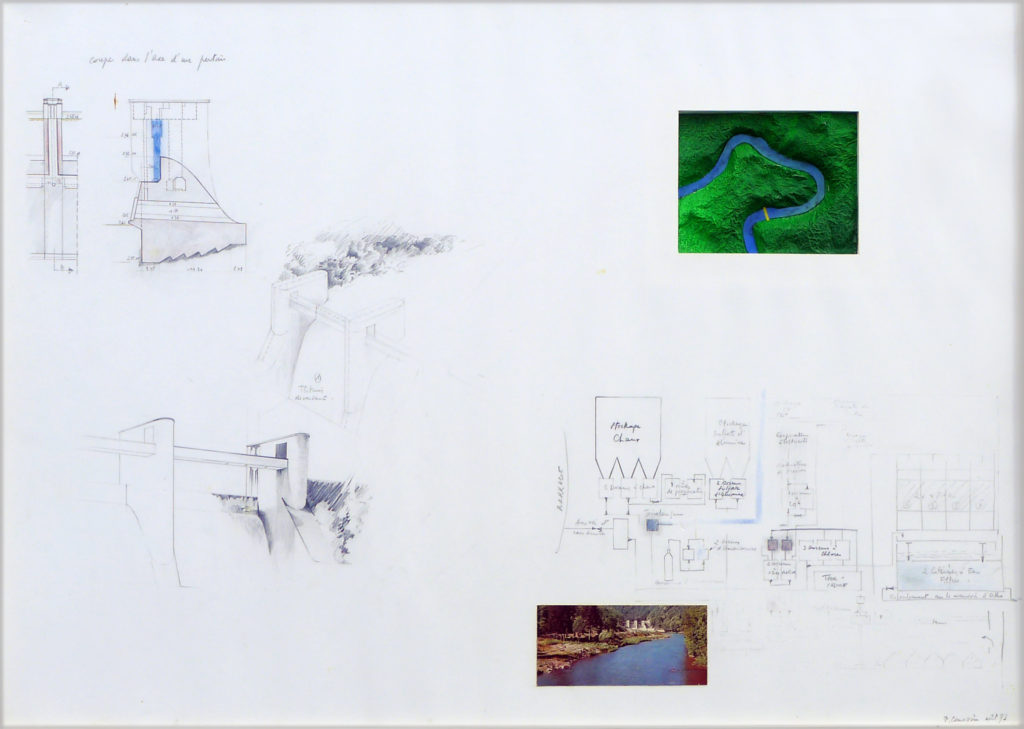 Pierre Courtois . "Hérou, d'un pertuis à l'autre" . Technique mixte . 60 x 84 cm . 1973