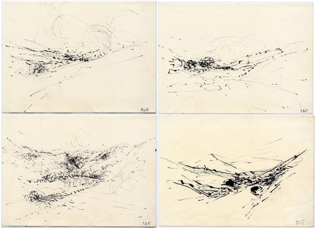 Pierre Courtois . 4 dessins sans titre · Encre sur papier · 13 x 19 cm · 1969