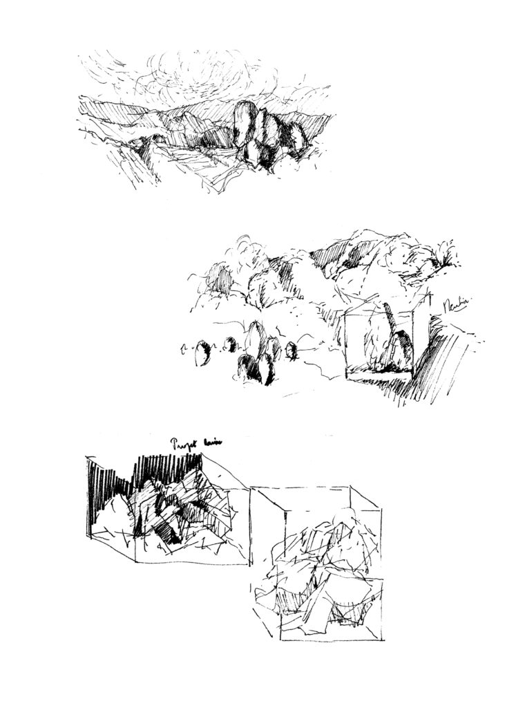 Pierre Courtois . dessins d' éléments en cage · Encre sur papier · 29 x 21 cm · 1970