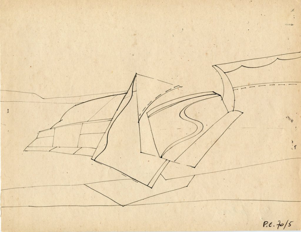 Pierre Courtois · Dessin de paysage, vallée de l’Ourthe · Encre sur papier, 29 x 21 · 1970