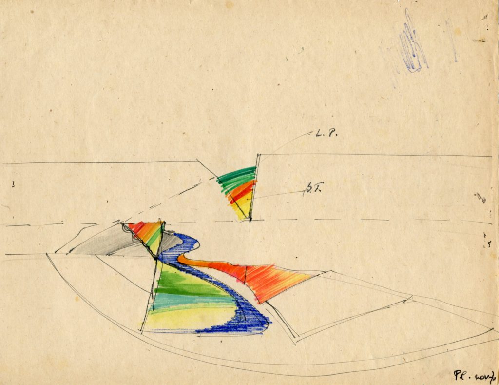 Pierre Courtois · Dessin de paysage, vallée de l’Ourthe · Encre et marqueur sur papier, 29 x 21 · 1970