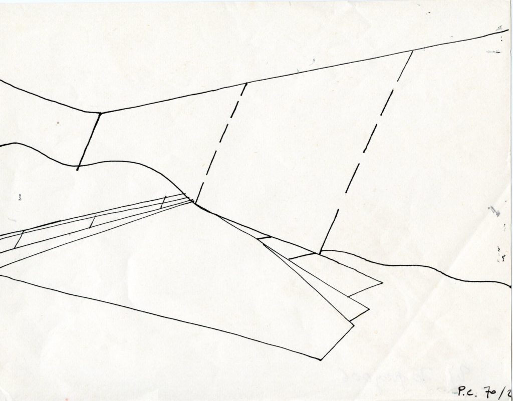 Pierre Courtois · Dessin de paysage, vallée de l’Ourthe · Encre sur papier, 29 x 21 · 1970