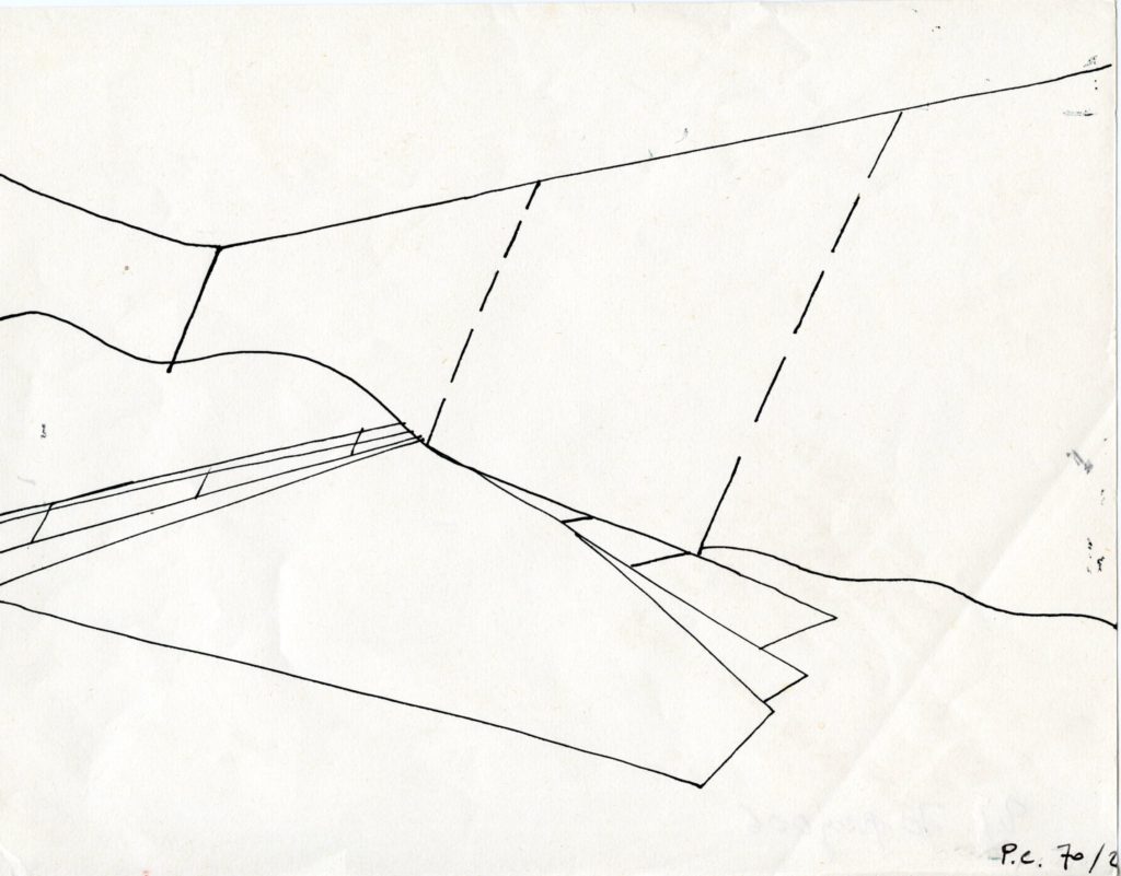 Pierre Courtois · Dessin de paysage, vallée de l’Ourthe · Encre sur papier, 29 x 21 · 1970