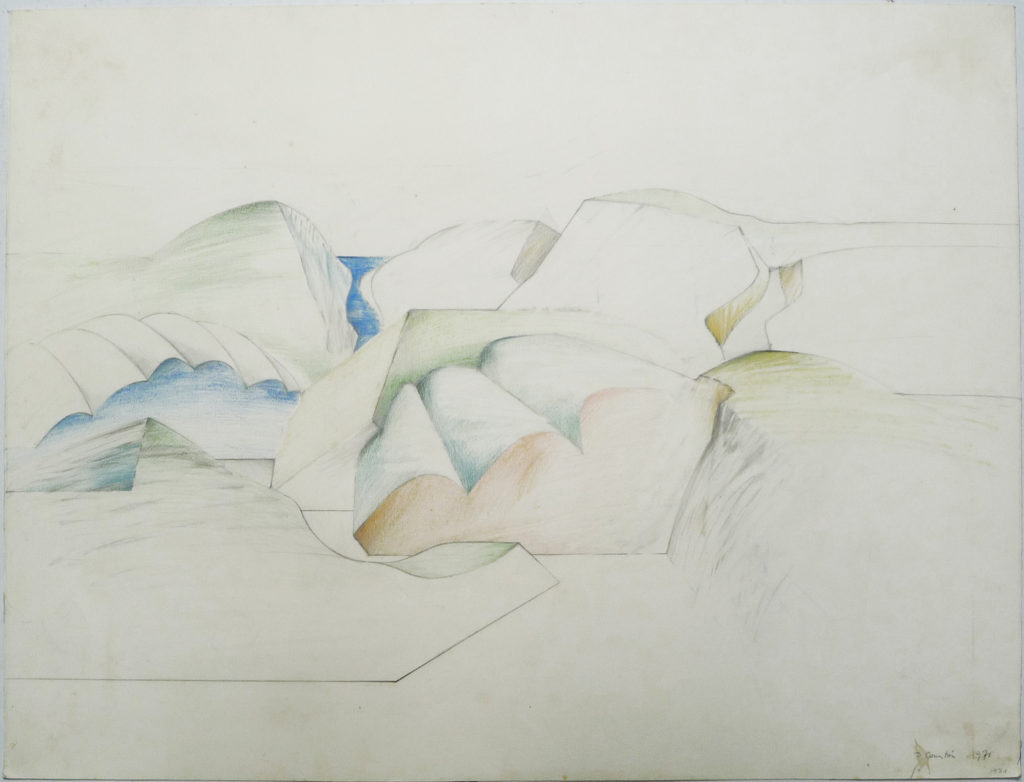 Pierre Courtois . Etude de paysage · technique mixte sur papier · 53 x 73 cm · 1971