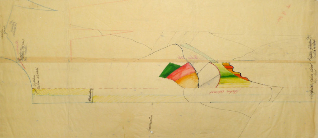 Pierre Courtois . "Paysage de l' Ourthe" . technique mixte sur papier couture réutilisé . 1970