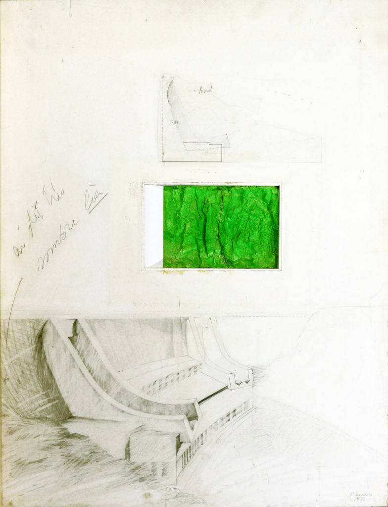 Pierre Courtois · Projet barrage · Montage technique mixte, 84 x 60 cm · 1973