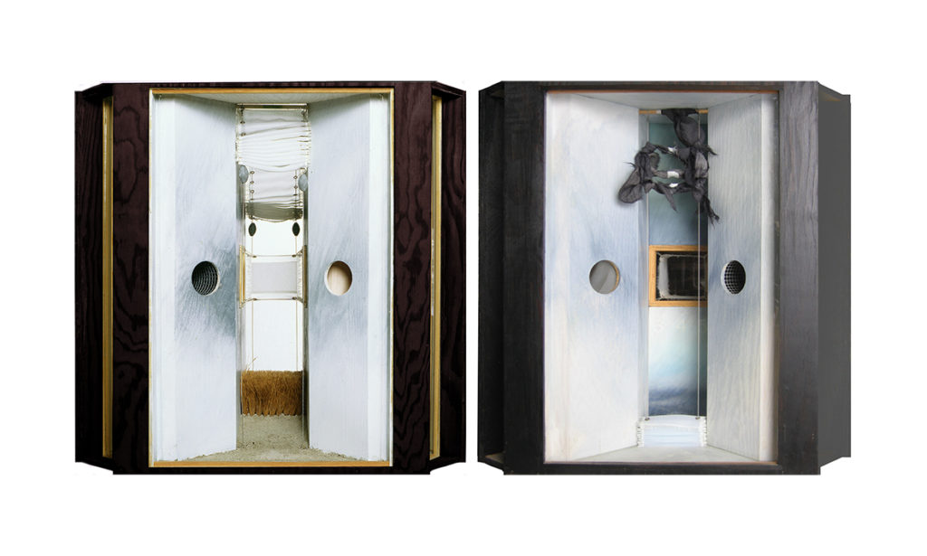 Les 4 coins cardinaux - Boîte technique mixte . Face A et Face B - 2 x 60 x 60 x 60 cm . 1984